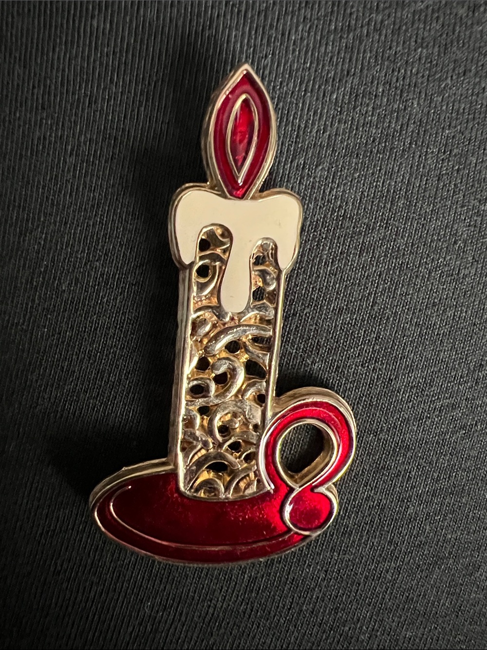 Gold-Tone Red Candle Pin Brooch - Women Jewelry 80s vintage Avon